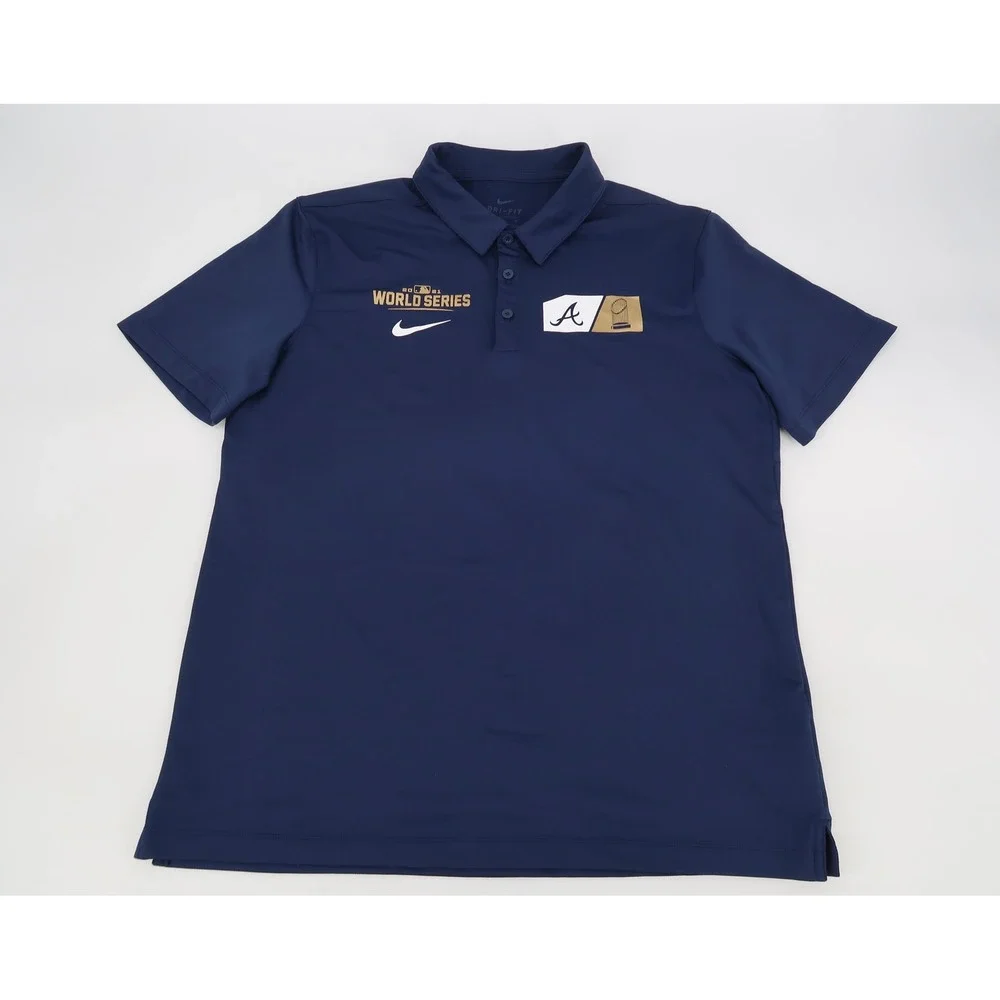 Nike Atlanta Braves Polo Shirt Mens Large Navy 2021 World Series Champs Dri-FIT